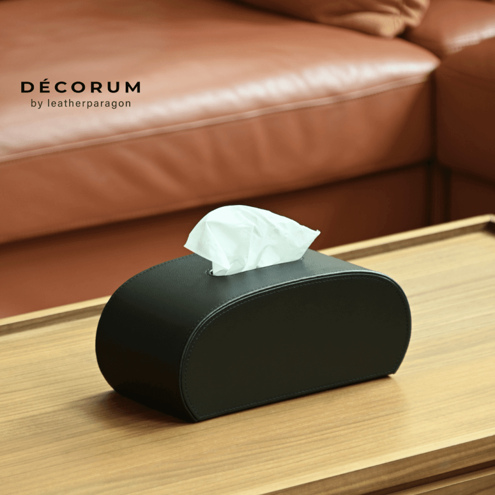 กล่องหนังใส่ทิชชู่ทรงโค้ง Decorum 26x12x13 cm สีน้ำตาล_1